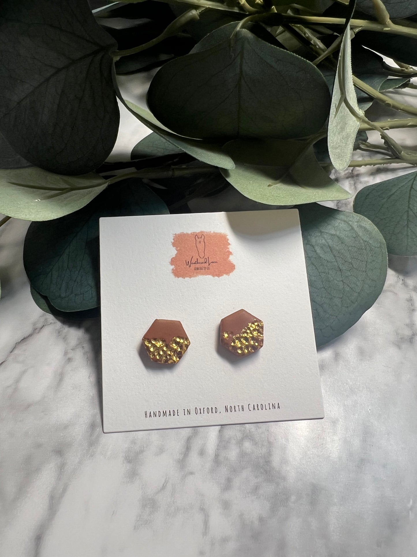 Hammered gold hexagons