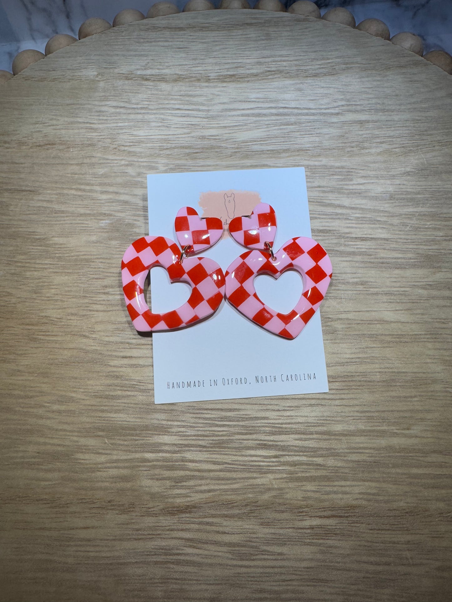 Checkered heart dangles