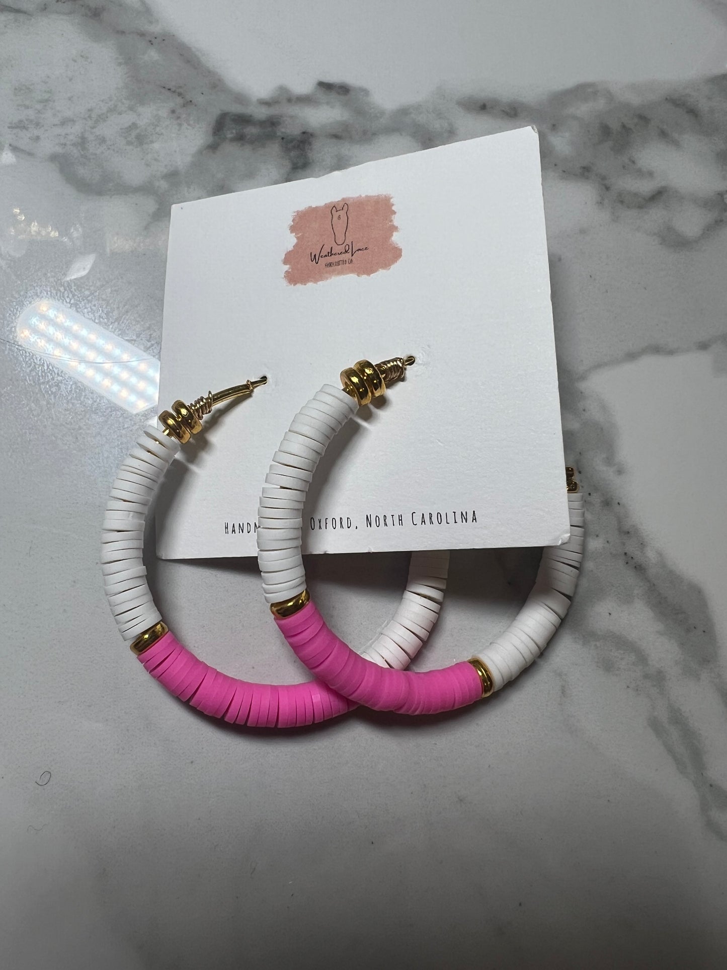 Hot pink large beaded hoops